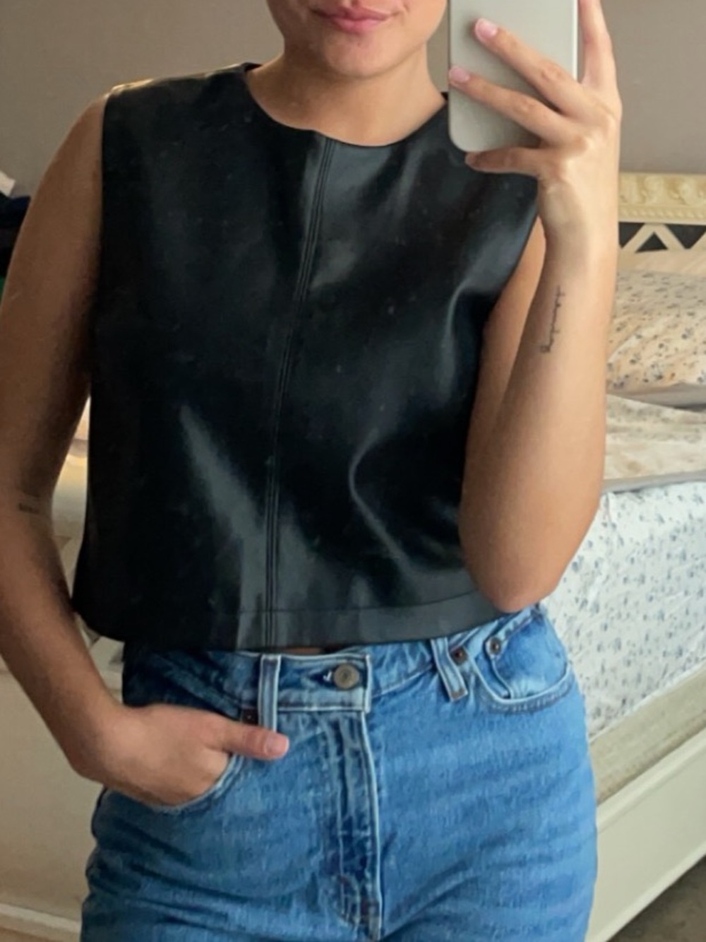Abercrombie & Fitch Black Faux Leather Sleeveless Shell Top